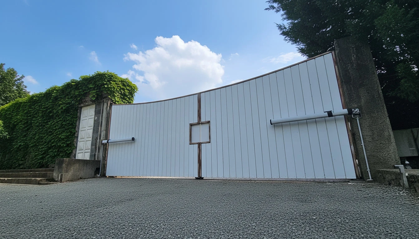 Intérieur moderne avec porte en bois clair équipée d'une serrure électronique connectée
