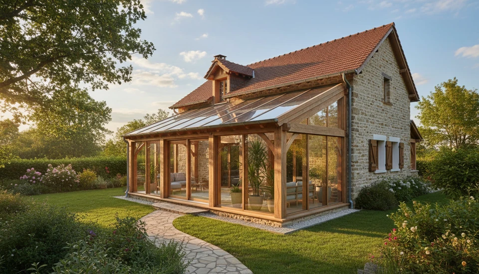Construction résidentielle en cours avec ossature bois apparent sur dalle béton coulée