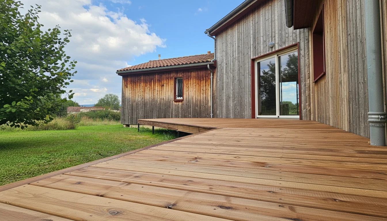 Maison contemporaine sur terrain en pente avec grande baie vitr&eacute;e panoramique et toiture v&eacute;g&eacute;talis&eacute;e