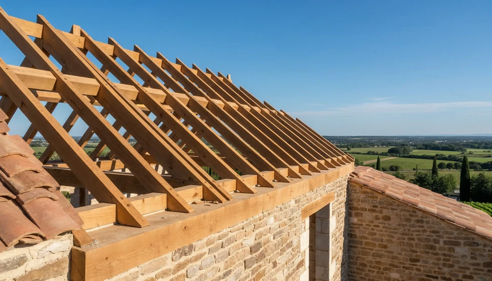 Chantier extérieur de construction avec artisan utilisant une perceuse-visseuse électrique jaune sur une poutre en bois
